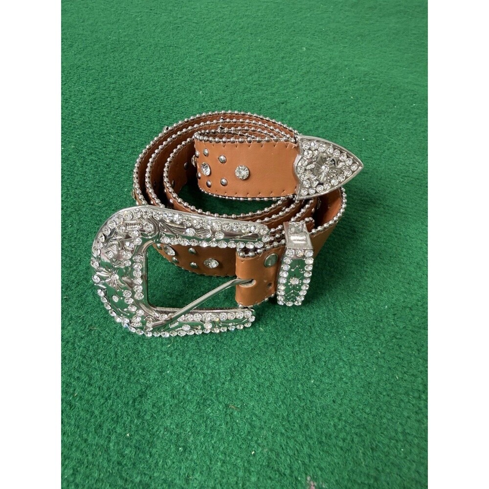 CTM Women's Fleur de Lis Studded Rhinestone Belt